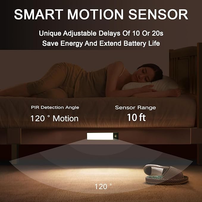 Under Cabinet Lighting, 3200mAh Motion Sensor Light Indoor, 3 Color Temp, Rechargeable Battery Operated LED Closet Lights, Wireless Under Counter Lights for Kitchen Stair (8 Inch, 2 Pack)