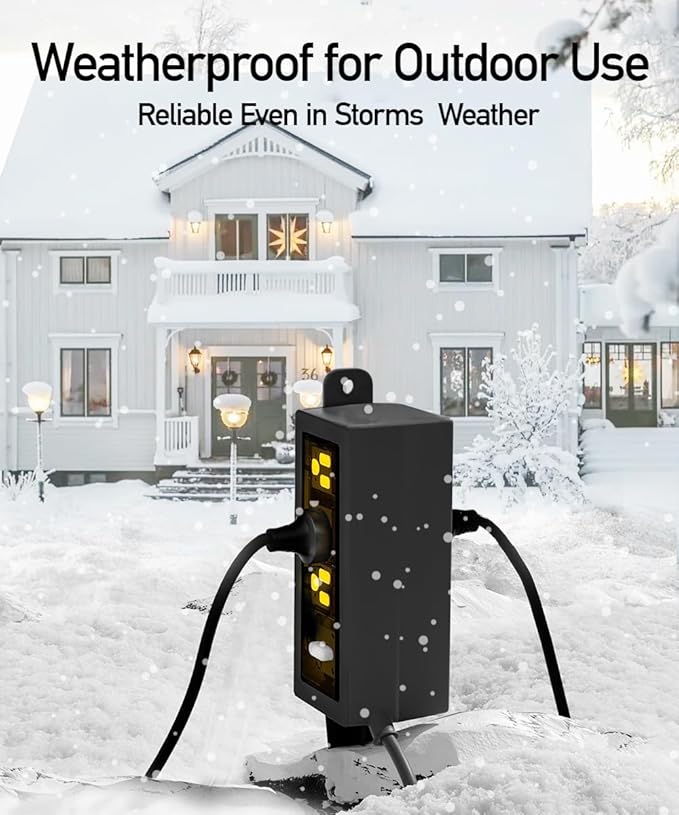 Outdoor Power Strip Weatherproof, ZZJ IP69 Grade Waterproof Surge Protector, 25 FT Outdoor Extension Cord with Stake, 6 AC Outlets,14 AWG Heavy Duty Cord for Outdoor Patio Garden-Black