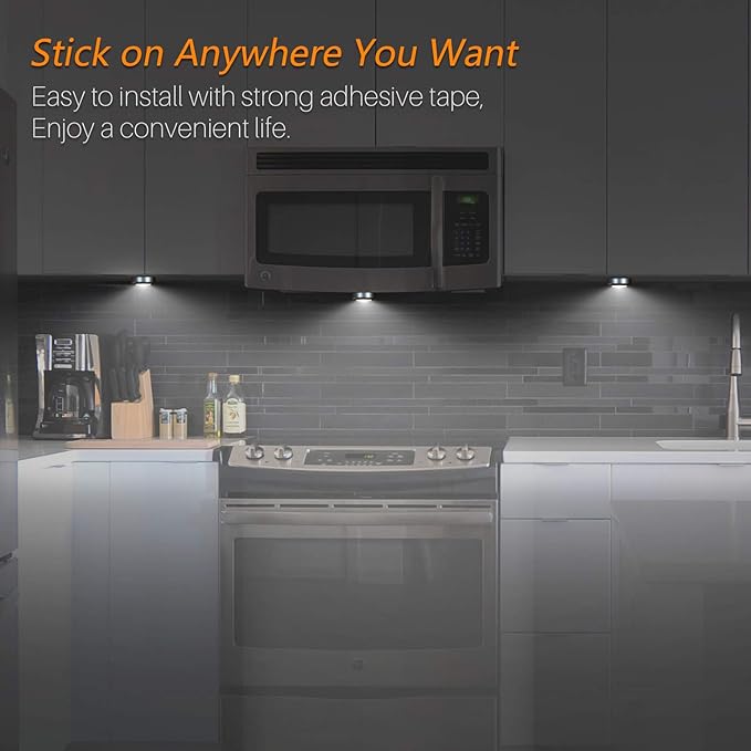 STAR-SPANGLED 5 Pack 2.8” Push Tap Lights, Stick on Touch Puck Lights AAA Battery Operated, LED Sticky Button Lights for Classroom, Kitchen, Under Cabinet, Closet (Sliver, Cool White)