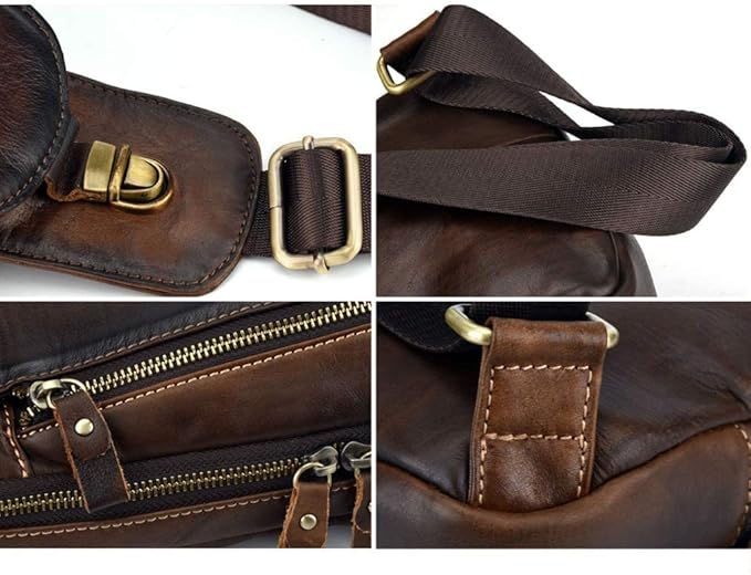 Leather Sling Bag Crossbody Backpack for Men Women Outdoor Travel Camping Hiking Shoulder Chest Day Pouch Casual Vintage Sling Daypack Yellow Brown