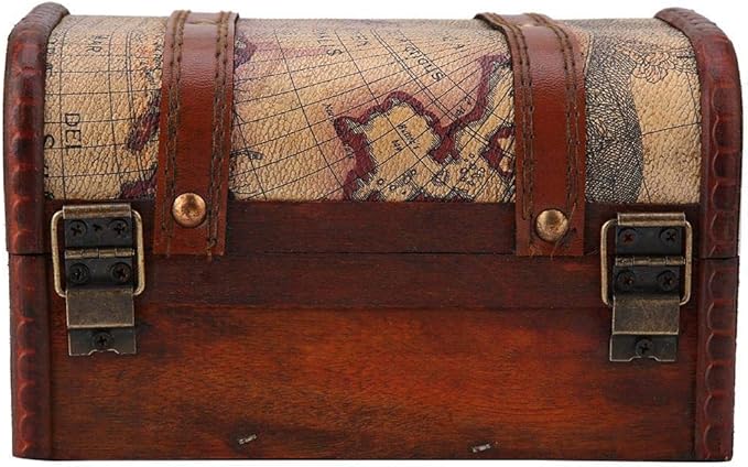 Hilitand Pirate Treasure Chest Vintage Handmade Decorative Wooden Box Trinket Jewelry Storage Case Home Decoration(Map)