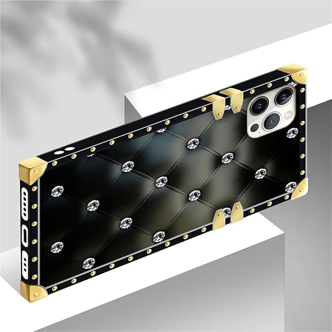Compatible with iPhone 12/12 Pro Case, Shiny Black Sofa Crystal Luxury Golden Decoration for Girl Women Soft TPU Shockproof Protective Hard PC Back