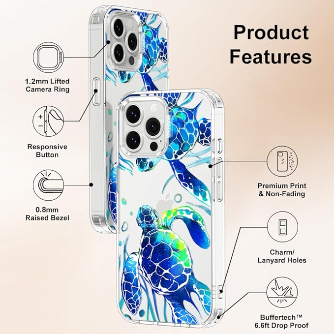 MOSNOVO Case for iPhone 13 Pro Max, [Buffertech 6.6ft Military-Grade Drop Protection] [Anti Peel Off Tech] Clear TPU Bumper Phone Case Cover Design - Sea Turtles