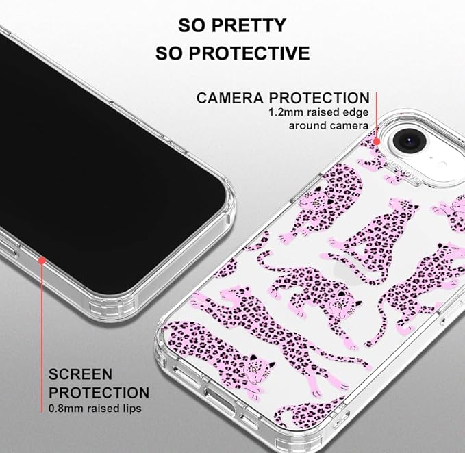 MOSNOVO for iPhone 17e Case/iPhone 16e Case, Shockproof Military-Grade Protection 6.6ft Drop Tested, Clear Phone Case for iPhone 16e / iPhone 17e, Pink Leopard Design