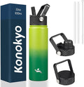 Konokyo 22oz Stainless Steel Bottles with 3 Lids Sport Insulated Water Bottle,Bamboo Grove