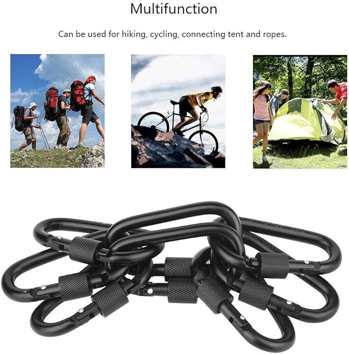 Locking Carabiner Clip, Vonpri 3 Inch D Ring Clips Spring Snap Key Chain Hook Screw Gate Aluminum Carabiners for Outdoor Travel Camping Fishing Hiking Backpack
