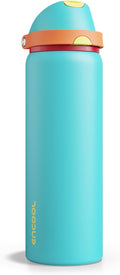 Insulated Water Bottle with Straw - Encool Stainless Steel Water Bottle with Push Button Lid, Leak-Proof & BPA-Free, Keeps Cold for 24 Hours for Sports, Travel, Gym (32 oz, Cerulean Blue)