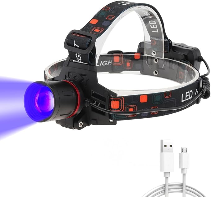 WINDFIRE 395nm UV Headlamp – USB Rechargeable Blacklight Headlight with 3 Modes, Zoomable Focus, Hands-Free Ultraviolet Light Headlamp Design for Pet Stains, Scorpions, Fluorescent Minerals