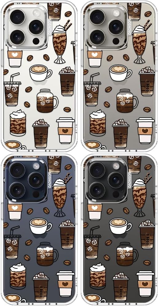 MOSNOVO Case for iPhone 15 Pro, [Buffertech 6.6ft Military-Grade Drop Protection] [Anti Peel Off Tech] Clear TPU Bumper Phone Case Cover Design - Coffee