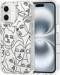 MOSNOVO Case for iPhone 16 Plus, [Buffertech 6.6ft Military-Grade Drop Protection] [Anti Peel Off Tech] Clear TPU Bumper Phone Case Cover Design - Abstract Face Line Art