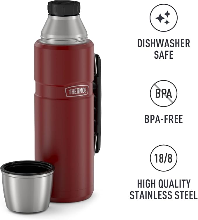 THERMOS Stainless King Vacuum-Insulated Beverage Bottle, 40 Ounce, Rustic Red (Pack of 4)