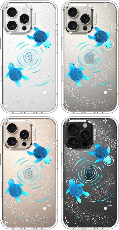 MOSNOVO Case for iPhone 16 Pro Max, [Buffertech 6.6ft Military-Grade Drop Protection] [Anti Peel Off Tech] Clear TPU Bumper Phone Case Cover Design - Space Turtle
