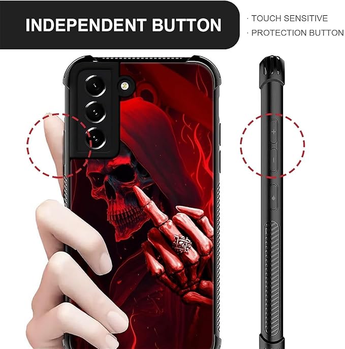 for Samsung Galaxy S21 Case, Gestures Funny Skull Pattern Graphic Design Girl Boy Soft Silicone Hard Acrylic Shock Protection for Samsung Galaxy S21