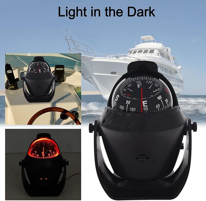 Marine Compass for Boat LED Light Navigation Pivoting Electronic Automotive High Precision Compass for Sailing Boat Car Truck