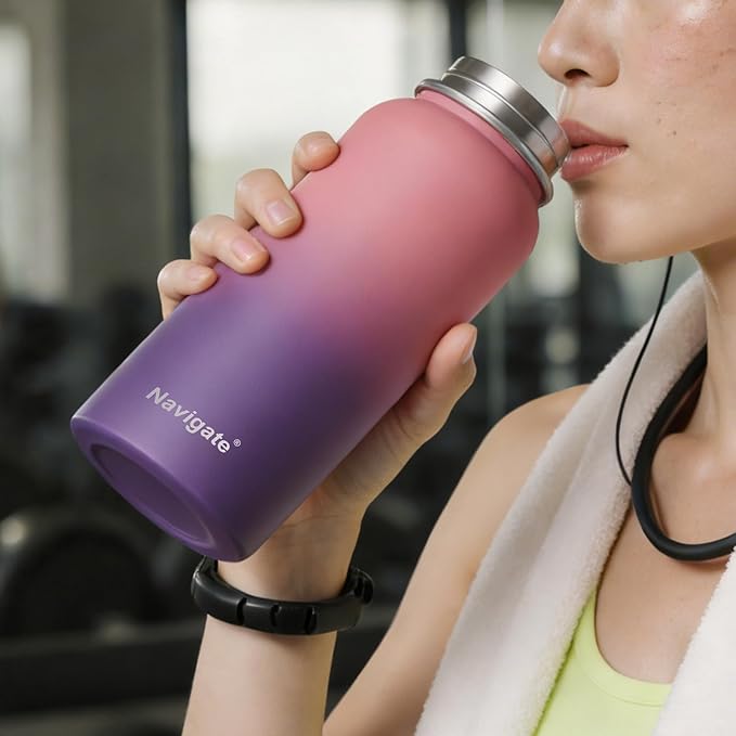 Navigate 40 oz Insulated Stainless Steel Sports Water Bottle with Spout & Handle Lids,Wide Mouth Water Jug with Double Walled Leak Proof Keep Cold for 24 Hrs Hot for 12 Hrs, Red to Black