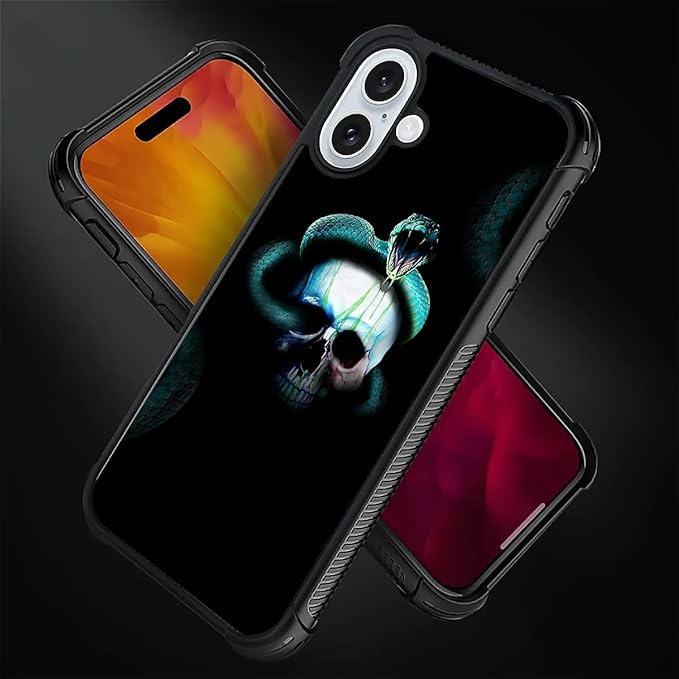 for iPhone 16 Case, Skeleton Winding Snake Pattern Graphic Design Girl Boy Soft Silicone Hard Acrylic Shock Protection for iPhone 16