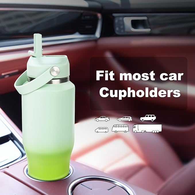 ABOTOCUP 32oz Insulated Water Bottle, Fit in Any Car Cup Holder, Water Bottle with Straw Lids, Stainless Steel Insulated Water Flask Double Wall Leak-proof BPA Free to Keep Cold&Hot