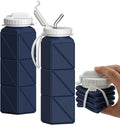 BEAUTAIL Collapsible Water Bottles with Straw 20.6oz, Silicone Foldable Portable Water Bottle, BPA-Free, Leakproof Reusable for Travel Camping Hiking Cycling Yoga Sports, 1 Pack (Dark Blue)