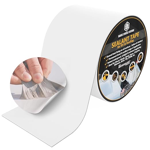 HSS RV Sealant Tape with MicroSealant - Waterproof Commercial Roofing Tape for Roof and RV Repair - UV- & Weatherproof - White - 4 inch x 25 ft.