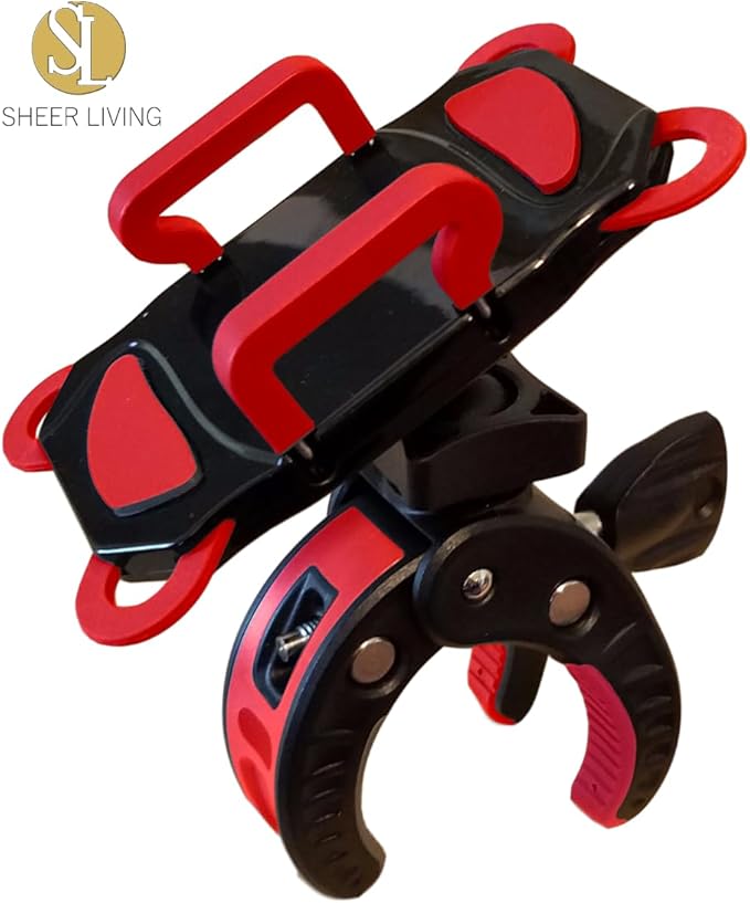 Baby Stroller Phone Holder, Shopping Cart, Golf Cart, Push Cart, Bike Phone Mount, for Motorcycle, Scooter, ATV, Boat, Spin Bike, Treadmill, Handlebar- Universal- iPhone, Cell Phone Clamp (Red)
