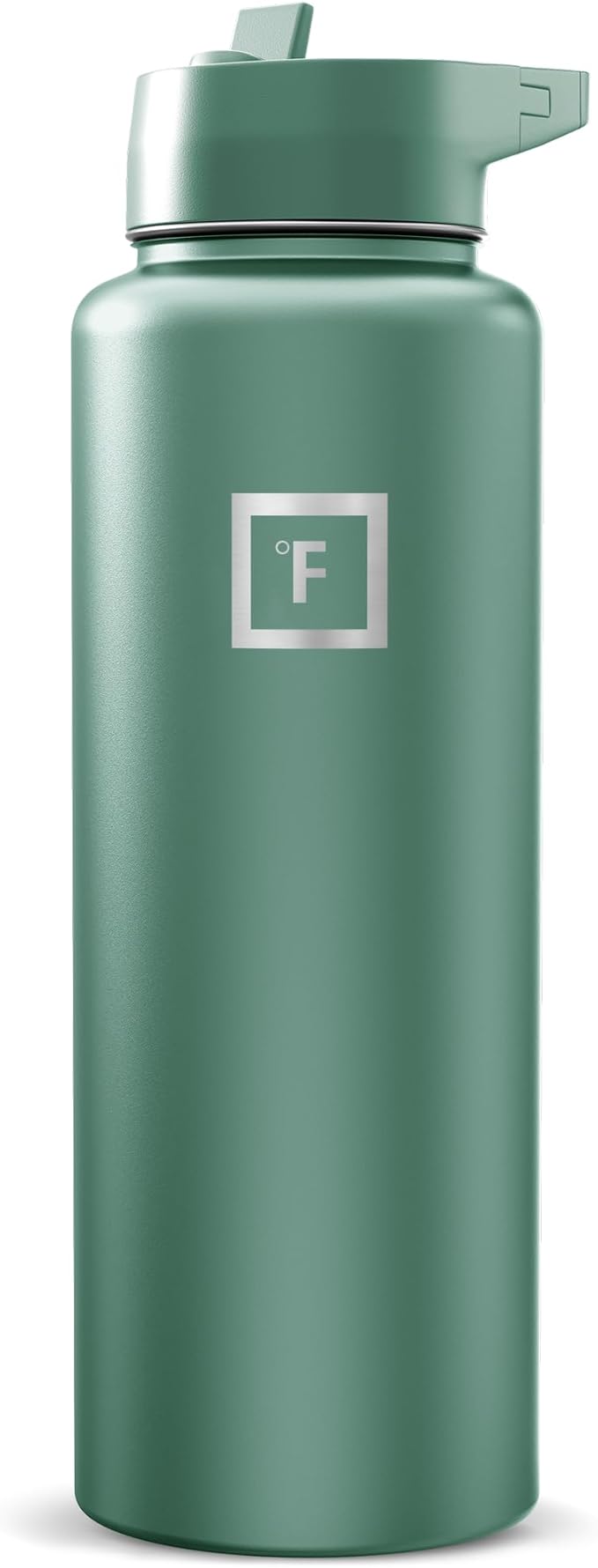 IRON °FLASK Camping & Hiking Hydration Flask with Straw, Wide Mouth Insulated Stainless Steel Sports Water Bottle - Sage 40 oz - Straw (1 Lid)