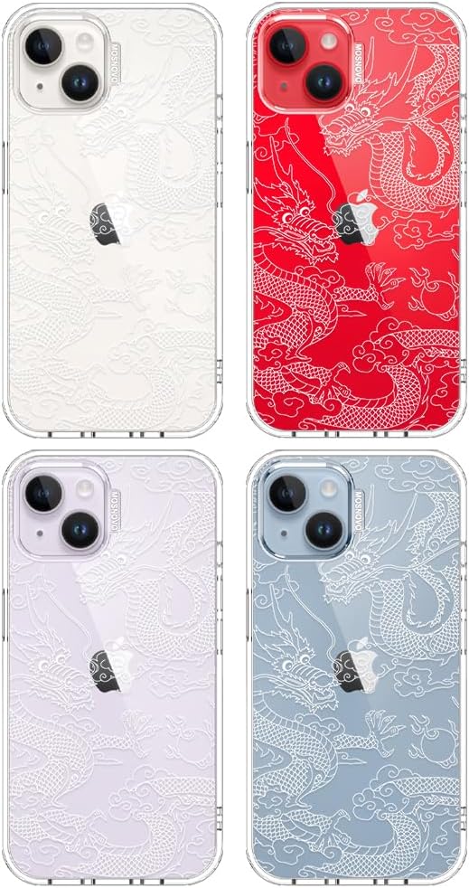 MOSNOVO for iPhone 13/14 Case | Military Grade 6.6ft Drop Tested | Clear with White Dragon Design