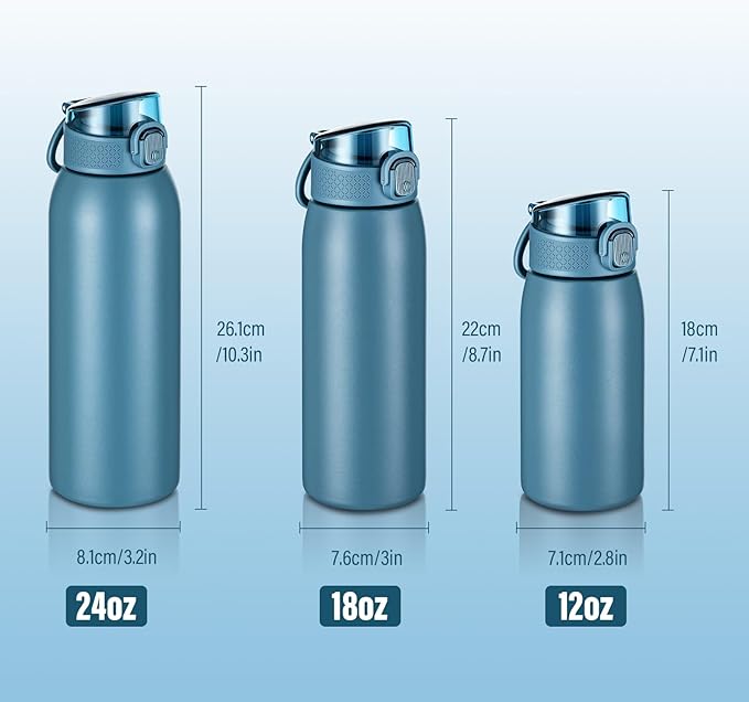 Insulated Water Bottle 24 oz with Dustproof Lid, Carry Handle & Tea Infuser, BPA-Free & Leakproof, Stainless Steel Water Bottles Ideal for Fitness, Hiking, Office & Outdoor Use （Navy Blue ）