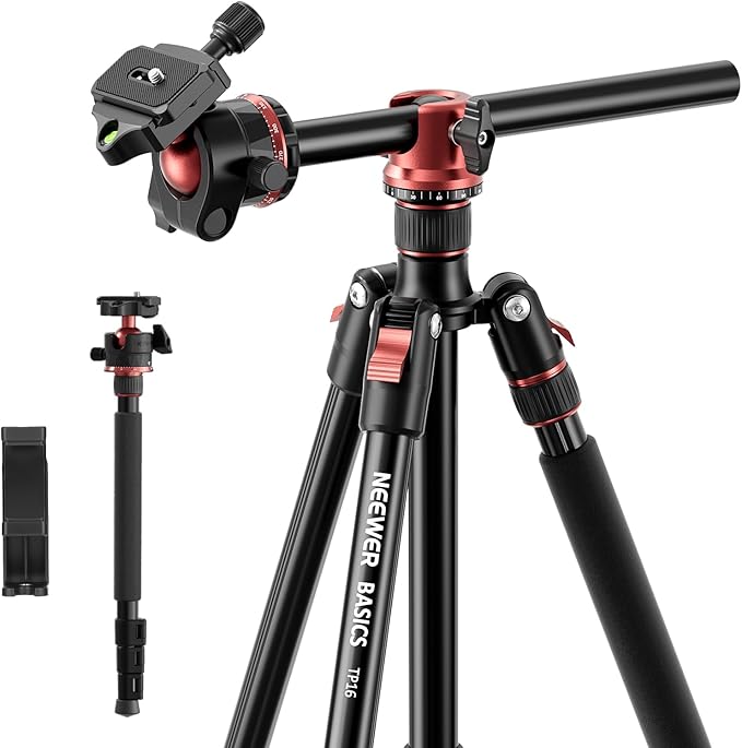 NEEWER Basics 70.9" Camera Tripod Monopod with Center Column & Ball Head, Quick Release Overhead DSLR Cell Phone Holder Stand Compatible with iPhone Travel Video Recording, 17.6 lbs Max Load, TP16