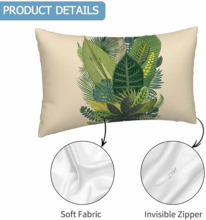 Tropical Leaves Palm 12 X 20 Throw Pillow Covers Set of 2 Green Tree Banana Leaf Alocasia Fern Monstera Cushion Pillow Cases Velvet Outdoor Decorative Home Bed Sofa Couch Office Hotel