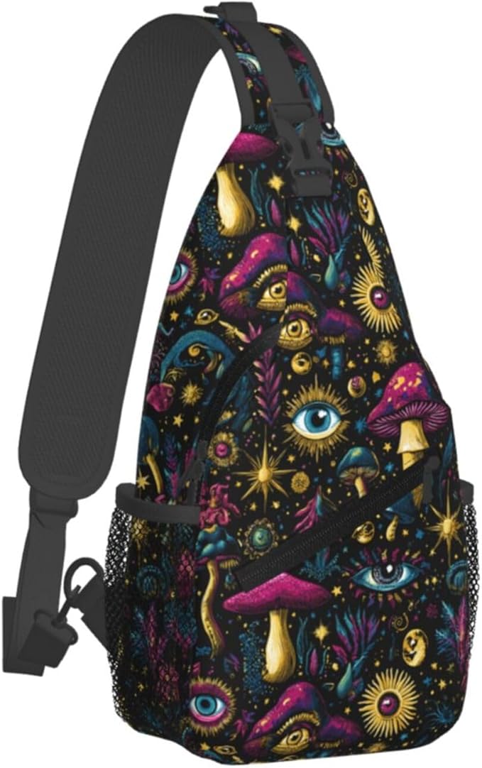 Psychadelic Trippy Art Sling Bag Crossbody Travel Hiking Chest Backpack Shoulder Daypack For Women Men