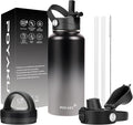 Water Bottle Insulated 32oz 40oz 64oz 128oz Straw Lid Spout Lid & 3 Lids, Leak Proof, Vacuum Insulated,Stainless Steel Water Bottle Wide Mouth for Sports, Gym or Office