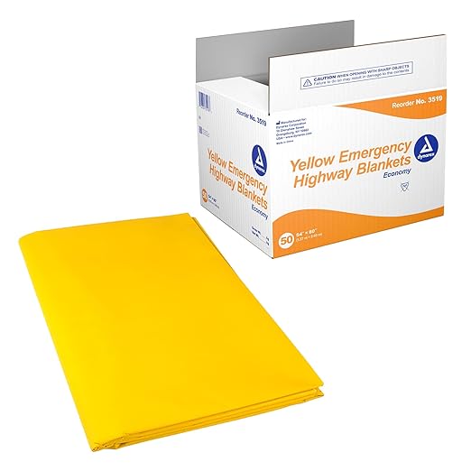 Dynarex Emergency Highway Blanket - Economy, Disposable and Water Repellent, Provides Full Coverage, Highly Visible for Safety, Yellow, 54” x 80”- 1 Case of 50 Emergency Highway Blankets