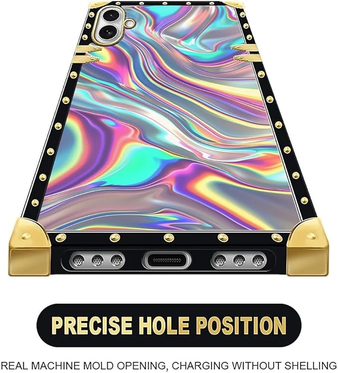 for iPhone 17 Case Luxury Golden Decoration for Girl Women Soft TPU Shockproof Protective Hard PC Back for iPhone 17 Crazy Pattern Holographic Abstract Iridescent Textures