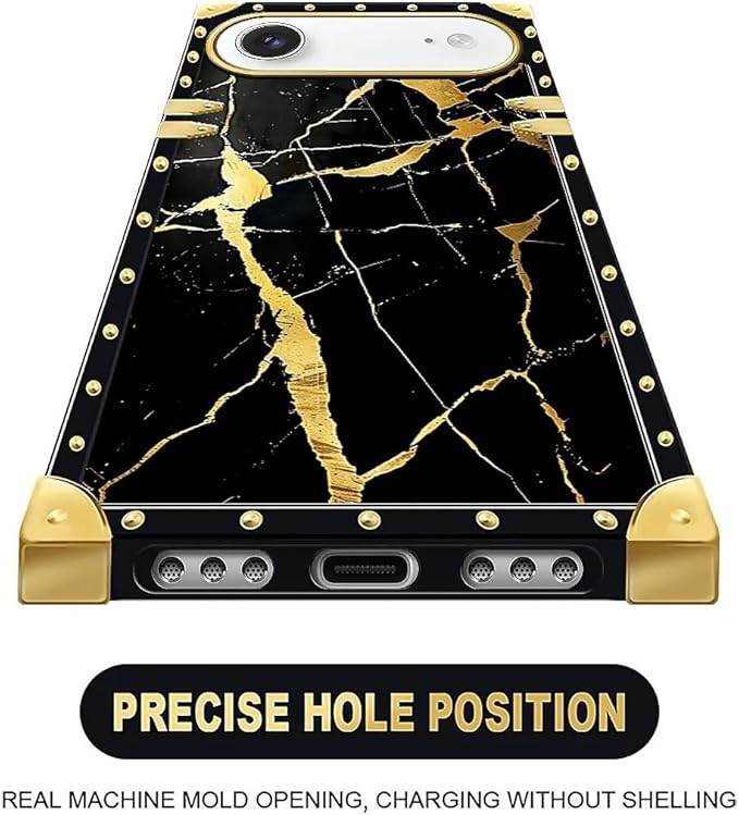 for iPhone 17 Air Case Luxury Golden Decoration for Girl Women Soft TPU Shockproof Protective Hard PC Back for iPhone 17 Air Crazy Pattern Black Gold Marble Nature