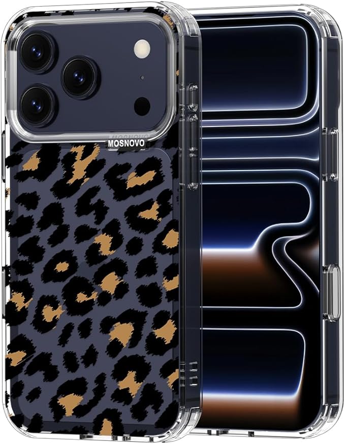 MOSNOVO for iPhone 17 Pro Case | Military Grade 6.6ft Drop Tested | Camera Control | Clear with Leopard Print Design