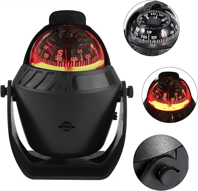 Vehicle Dashboard Compass LED Light Auto Dash Mount Navigation Automobile Direction Indicator for Car Boat Truck
