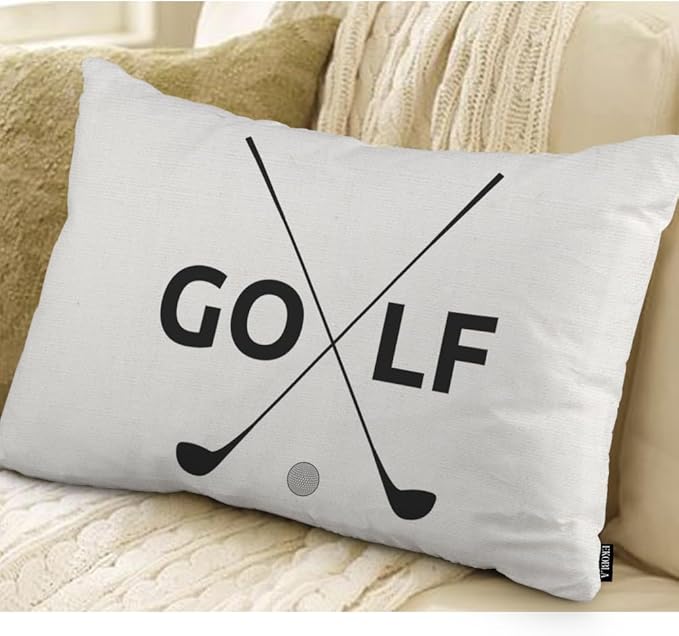 EKOBLA Farmhouse Oblong Rectangle Throw Pillow Covers Golf Symbol Funny Sport Game Clubs Square Decorative Cushion Case for Couch Sofa Chair Bed Cotton Linen 12x20 Inch, White