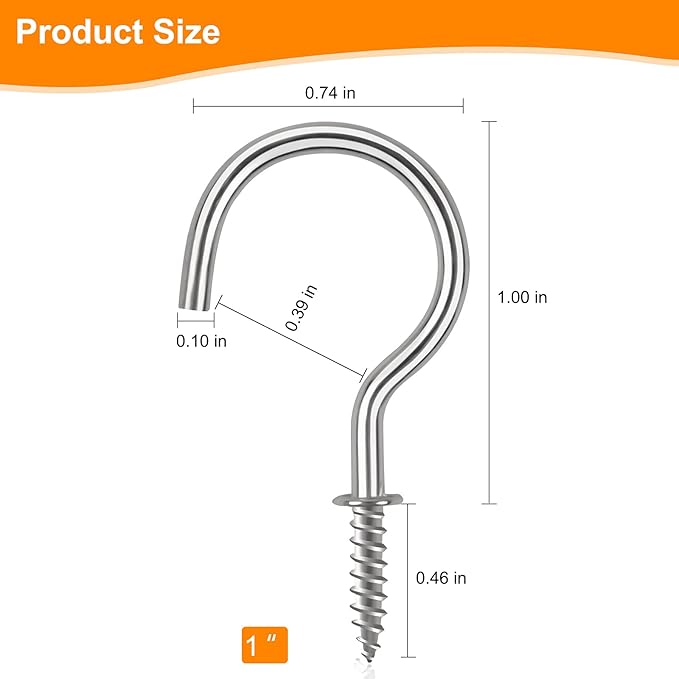 Cup Screw Hooks,1 inch Metal Screw in Ceiling Hooks 100 Pack Plant Hanger Wind Chimes Hooks Great for Hanging Indoor & Outdoor Use(Silver)