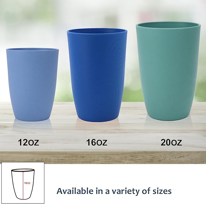 Homienly Wheat Straw Cups 16oz,Unbreakable Cups-6 PCS Freezer and Dishwasher Safe Cups for outdoor gatherings,Picnic,Travel-Blue Sky