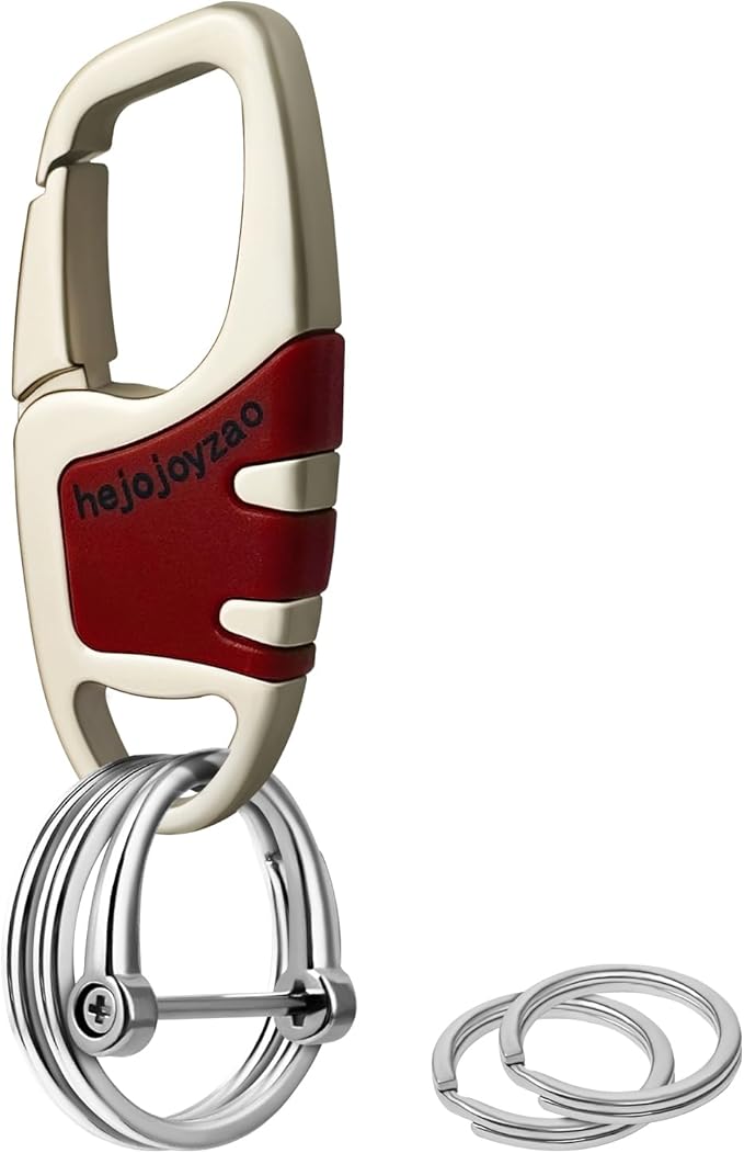 Keychain with Carabiner Clip, 4 Heavy Duty Key Rings and D Ring for Men's Car Key Fob Holder Fits Belt Loops