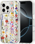 MOSNOVO Case for iPhone 16 Pro Max, [Buffertech 6.6ft Military-Grade Drop Protection] [Anti Peel Off Tech] Clear TPU Bumper Phone Case Cover Design - Wildflower Meadow