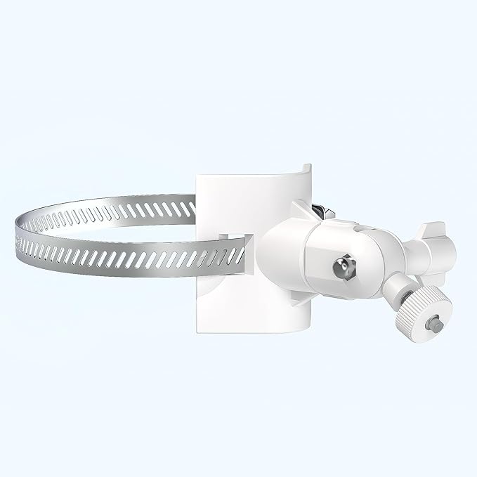 Universal Adjustable Stainless Mount Bracket Outdoor Security Camera 360 Degree hoop Hose Clamp Pipe Poles Mount No-drill holes Compatible with Reolink/Nest/Arlo/Eufy/Wyze and other camera (White)