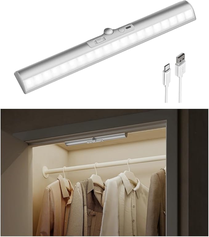 EZVALO 13-inch Motion Sensor Closet Light, LED Rechargeable Closet Light with Adjustable Sensor, 3 Colors & Dimmable, No Glare, Magnetic Motion Lights Indoor for Closet, Pantry, Stairs