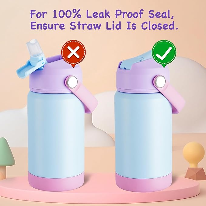 Kerilyn 12oz Water Bottle 2 Pack, Stainless Steel Insulated Water Bottle Bulk with Straws Leak-Proof,BPA Free, 2 Piece Set Cloud & Skyblush