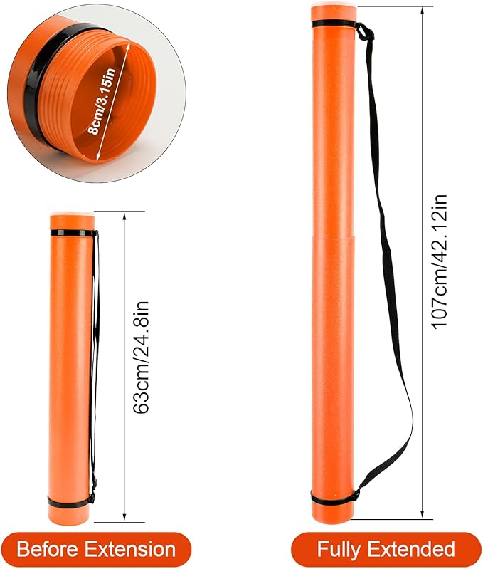 DEWEL Poster Tube, Waterproof Poster Holder Plastic Expandable Poster/Art/Document Storage Tube 24.5" to 40", Adjustable Poster Storage Blueprint Holder with Carrying Strap (Orange-Large Size)