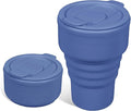 Collapsible Silicone Camping Cups 13oz - Leakproof Travel Mug with Lid, Portable Foldable Bottle for Camping Hiking Office (BPA Free, Dishwasher Safe) - Blue