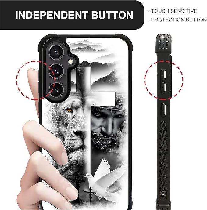 for Samsung Galaxy S23 FE Case, Lion Cross Jesus Christ Dove Pattern Graphic Design Girl Boy Soft Silicone Hard Acrylic Shock Protection for Samsung Galaxy S23 FE