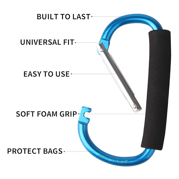 4 Pack Large Carabiner 5.5" D Style Click and Carry Bag Carrier Stroller Hooks(Light Blue and Rose red)
