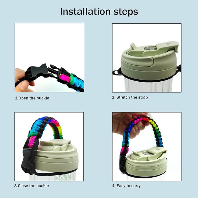 Water Bottle Handle Strap Paracord Handle Strap Cord with Carabiner Fits Wide Mouth Bottles 12oz to 64oz