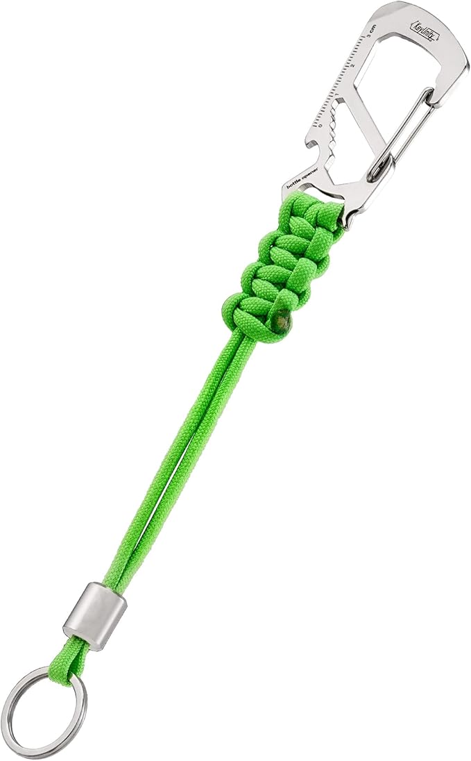 KeyUnity KC04 Paracord Keychain Carabiner Clip, Braided Lanyard with Stainless Steel Key Ring and Bead for Hanging Bottles